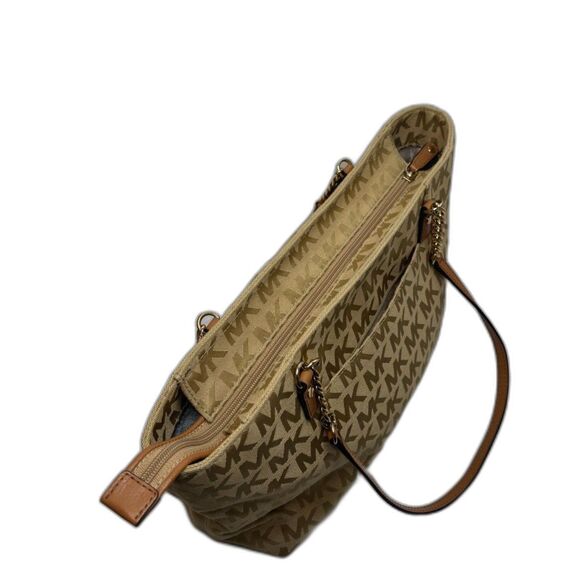 Michael Kors EW Gold Signature Canvas Leather Chain Shoulder Bag Purse Designer - Picture 7 of 12